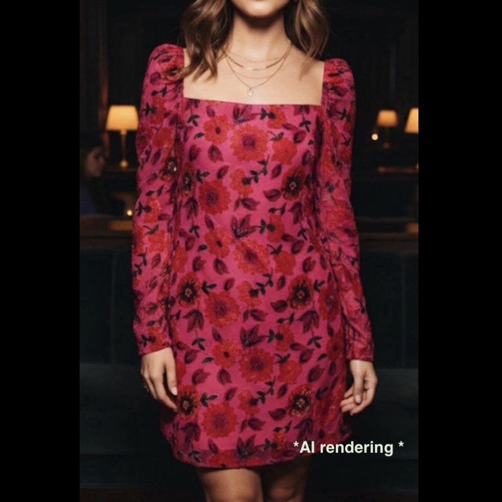 Nasty Gal Womens Hot Pink Floral Puff Shoulder Devore Mini Dress | Size 6